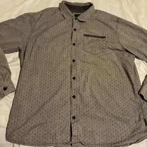 prAna Men’s Long Sleeve Button Down Shirt XXL Gray Organic Cotton Patterned